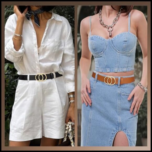 Faux Leather Jeans Belt with Double O Ring Buckle for Women main image 4